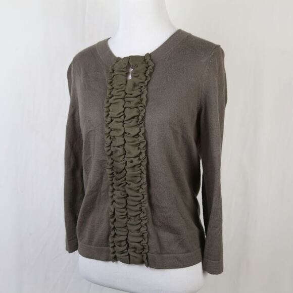 Banana Republic Brown Taupe Ruffle Long Sleeve Hook and Eye Cardigan Sweater S - Picture 1 of 4